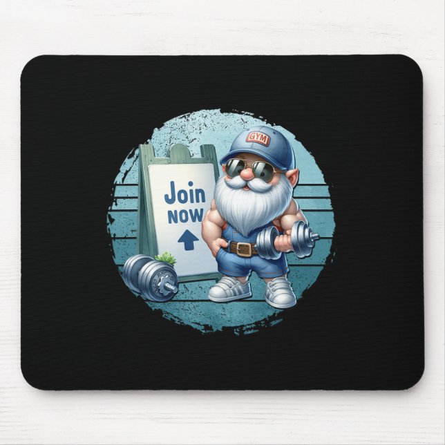 Mousepad Retro Fitness Gnome In Gym Outfit With Dumbbells V (Frente)