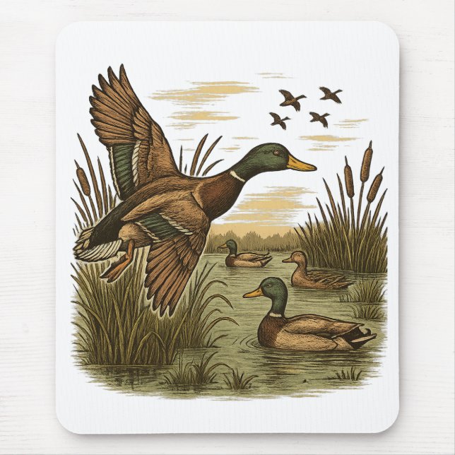 Mousepad Retro-Flying-Mallard-Duck-Hunting (Frente)