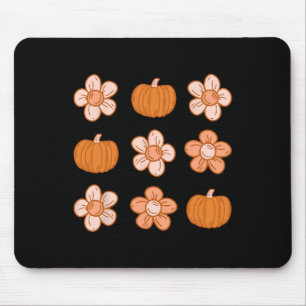 Mousepad Retro Groovy Halloween Fall Hippie Pumpkin Floral
