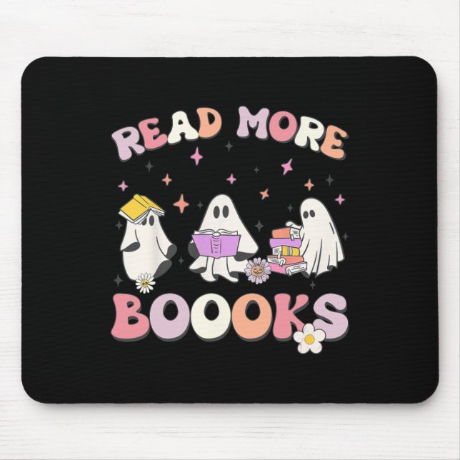 Mousepad retro Groovy Leia mais livros Ghost Boo ghoul engr (Frente)