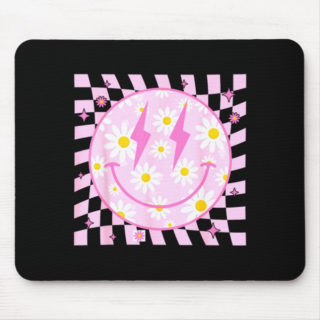 Mousepad Retro Happy Smile Face Checkered Pattern Nk Daisy  (Frente)
