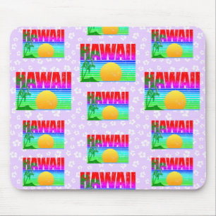 Mousepad Retro Hawaii Sunset Beach Purple Hibiscus