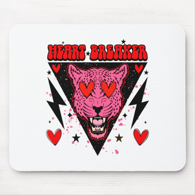 Mousepad Retro Heart Breaker Valentines Day Tiger Love  (Frente)