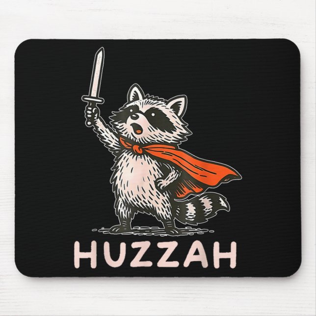 Mousepad Retro Huzzah Raccoon Knight Funny Sword Meme Quote (Frente)