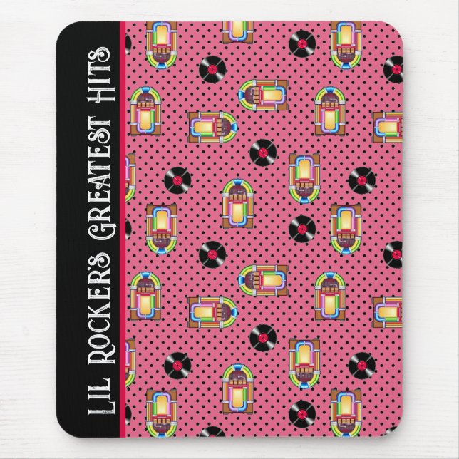 Mousepad Retro Jukebox Vinyl Records Music Pink Personalize (Frente)