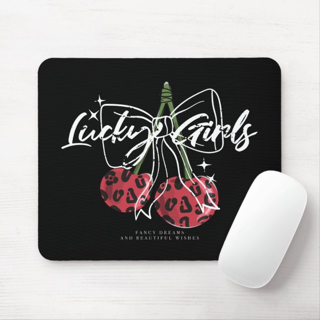 Mousepad Retro Lucky Girls Cherry Quote (Com mouse)