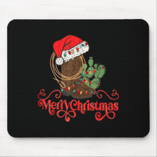 Mousepad Retro Merry Xmas Santa Hat Cowboy Boots Western Ch