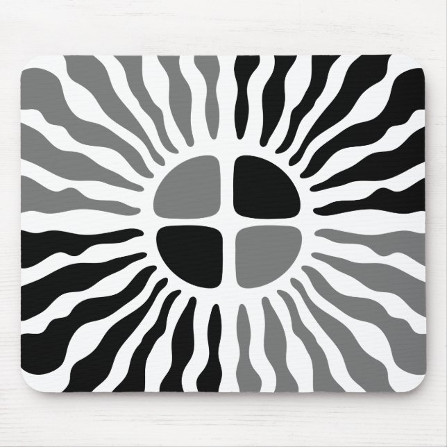 Mousepad Retro Mod Black and White Sunburst Geometric Mouse (Frente)