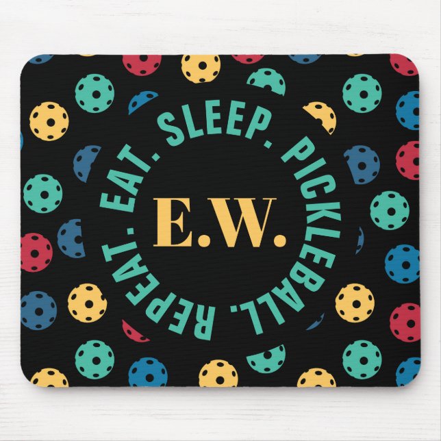 Mousepad 😍 Retro Picklebolas / preto com iniciais (Frente)