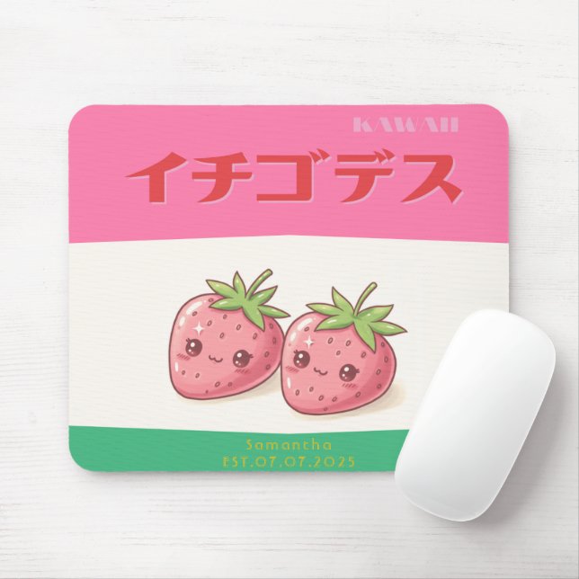 Mousepad Retro Pop Strawberry Charm - Harajuku Kawaii Style (Com mouse)