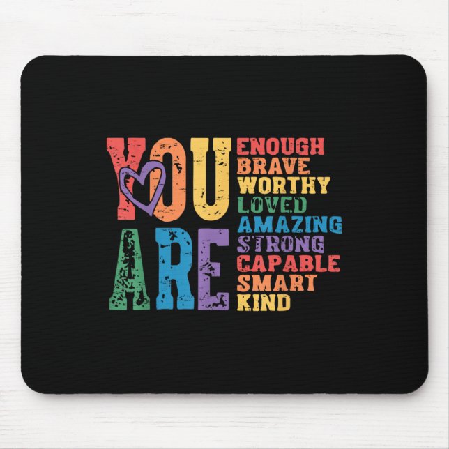 Mousepad Retro Pride Mental Health You Are Enough Brave Wor (Frente)