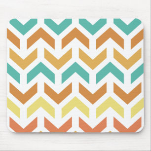 Mousepad Retro Setas Chevron Laranja Turquesa Dourado