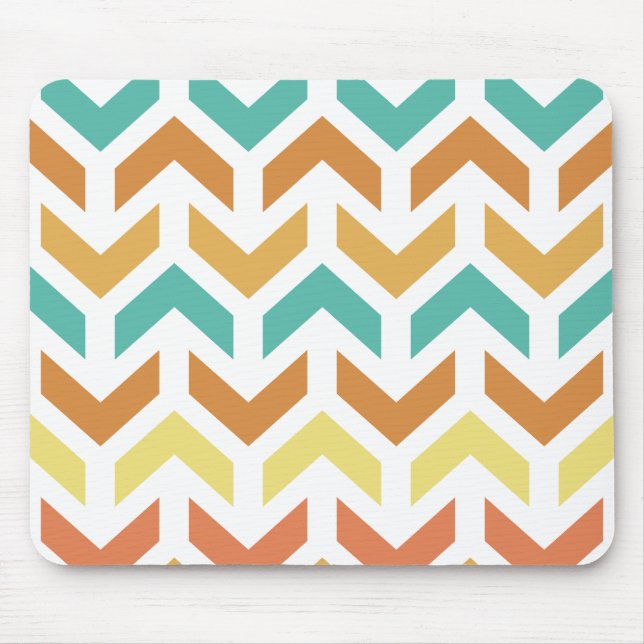 Mousepad Retro Setas Chevron Laranja Turquesa Dourado (Frente)