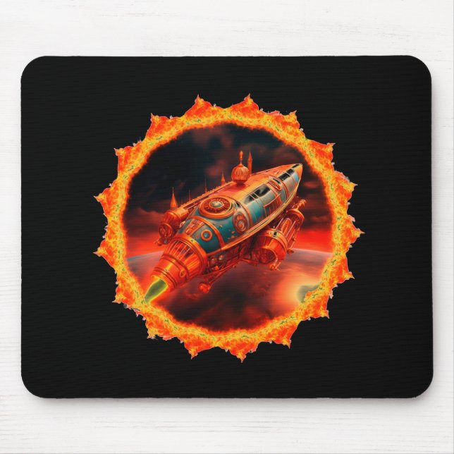 Mousepad Retro Steampunk Moon Rocket (Frente)