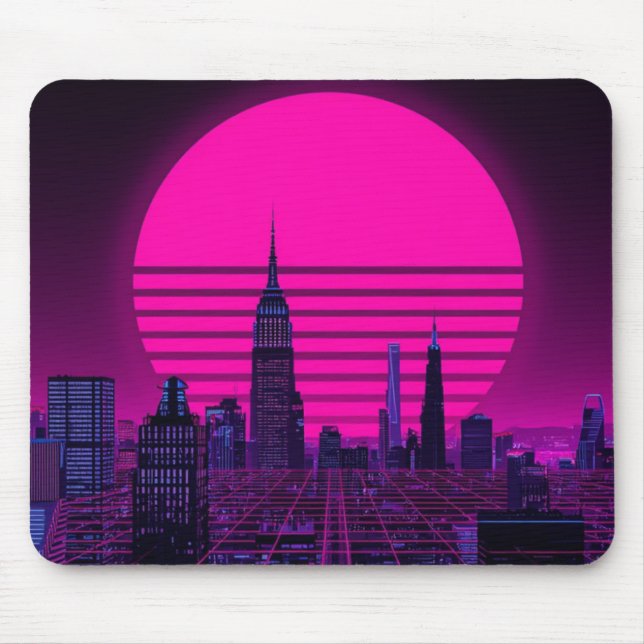 Mousepad Retro Synthwave Cyberpunk City Neon Gaming Desk Ma (Frente)