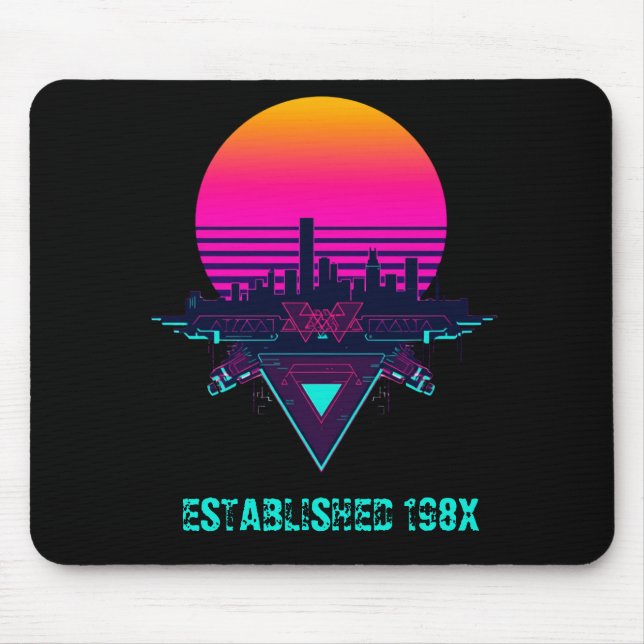 Mousepad Retro Tapete de Mesa Neon Cidade Synthwave dos Ano (Frente)