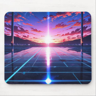 Mousepad Retro Vaporwave Grid Horizon Anime Tapete de Rato