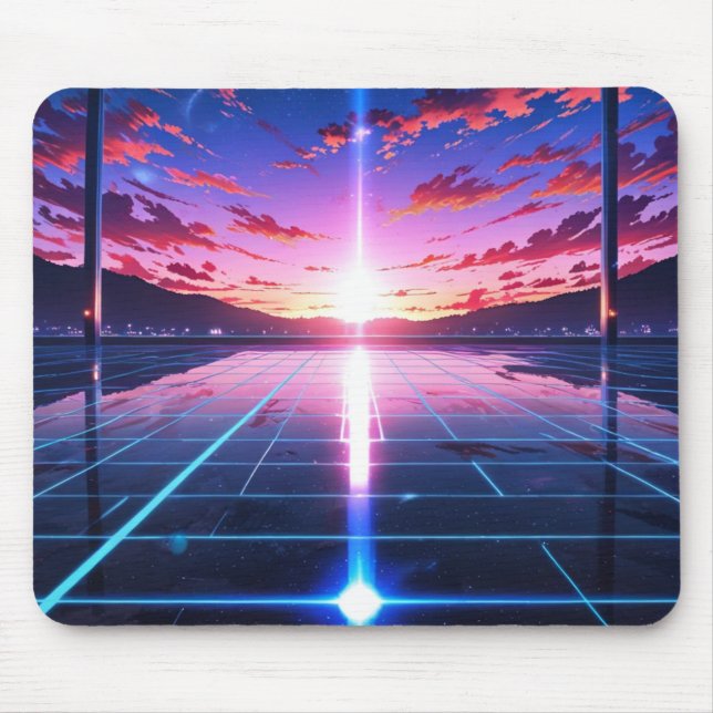 Mousepad Retro Vaporwave Grid Horizon Anime Tapete de Rato (Frente)