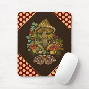 Mousepad Retro Vintage color Mushroom & Moth Art