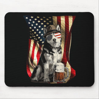 Mousepad Retrô Vintage Patriótico Husky Cão Bandeira EUA Ju