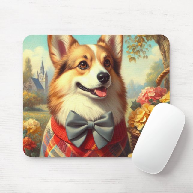 Mousepad Retro Welsh Corgi Cardigan Painting (Com mouse)