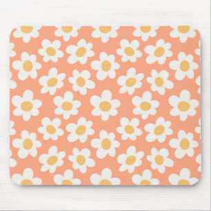 Mousepad Retrorna margaridas no brilho em fundo laranja