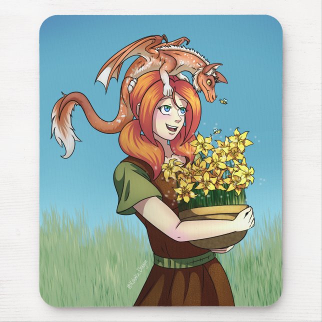 Mousepad Reunindo Flores com um Dragão (Frente)