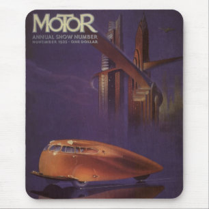 Mousepad Revista Vintage Motor Cover, Carro de Cidade Futur