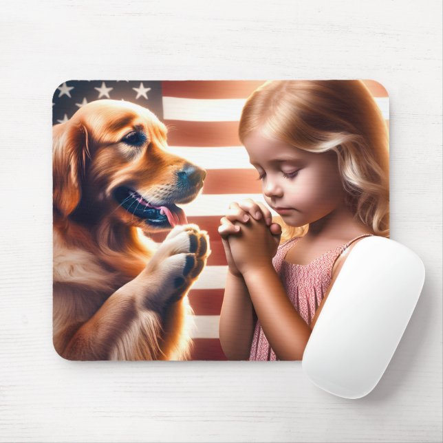 Mousepad Rezando Criança E Ouro Retriever (Com mouse)