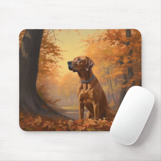 Mousepad Rhodesian Ridgeback  no Outono Folhas Caem Inspira (Com mouse)