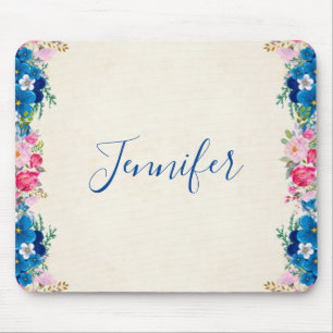 Mousepad Rico de Quadro de Flor Rosa e Azul