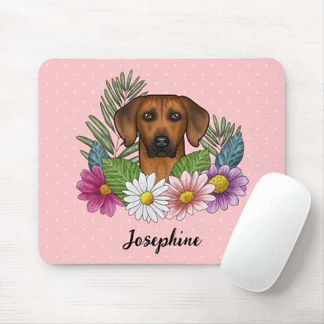 Mousepad Ridgeback Cabeça Colorida Flores E Nome (Com mouse)