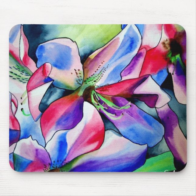 Mousepad Rinbow Azalea flor aquarela pintura (Frente)