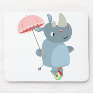 Mousepad Rinoceronte bonito com guarda-chuva no Unicycle Mo