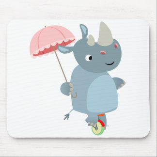 Mousepad Rinoceronte Bonito com Guarda-chuvas no Bloco de M
