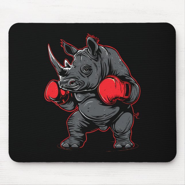Mousepad Rinoceronte Boxeando Com Luvas de Boxe Kickboxing  (Frente)