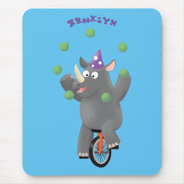 Mousepad Rinoceronte giro e engraçado fazendo malabarismo e (Frente)