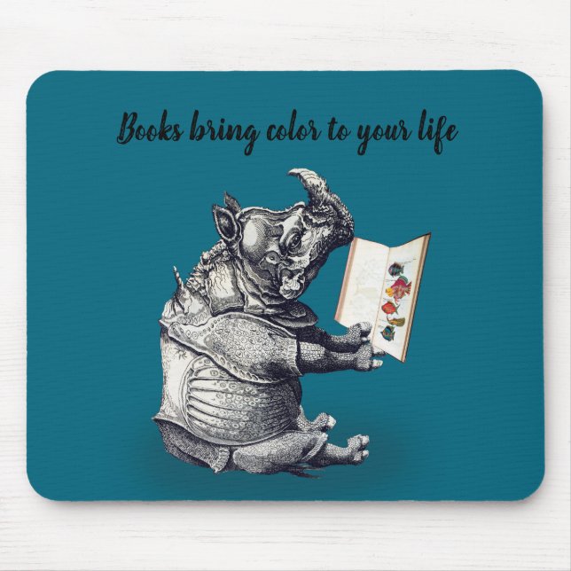 Mousepad Rinoceronte leitor ama livros (Frente)