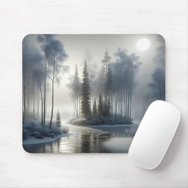 Mousepad Rio Congelado Com Árvores Foscos (Com mouse)