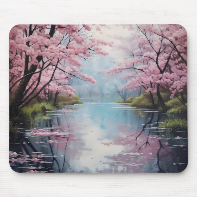 Mousepad Rio Primavera das Árvores Blooming (Frente)