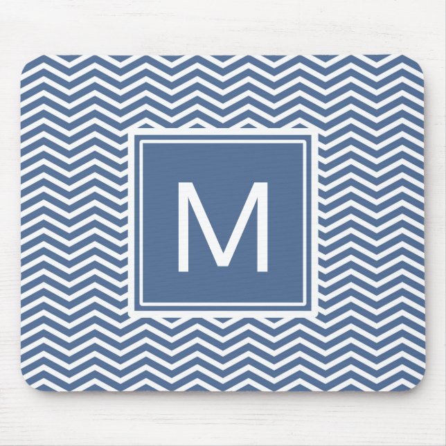Mousepad Riverside Blue Chevrons modernos e Monograma (Frente)
