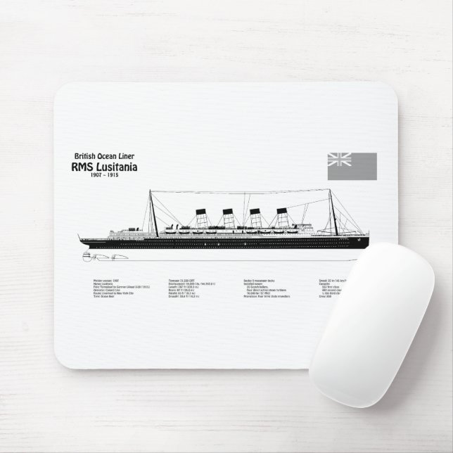 Mousepad RMS Lusitania - Planos de Impressão de Embarcações (Com mouse)