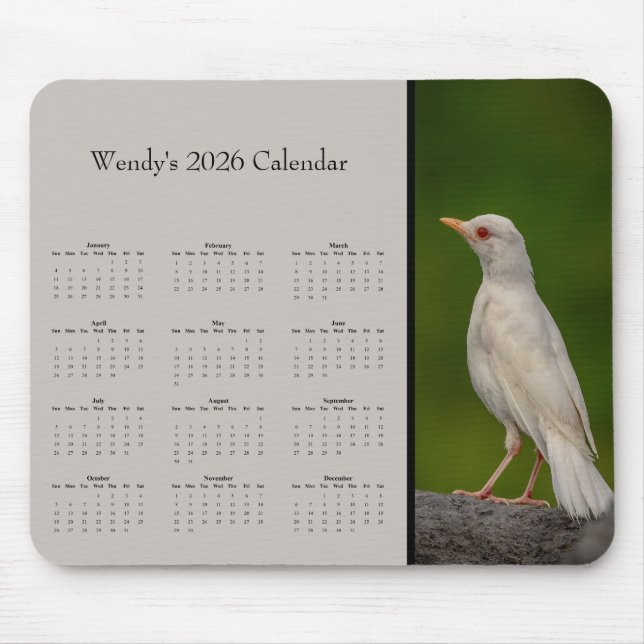 Mousepad Róbin Albino: Personalize o calendário anual de 20 (Frente)