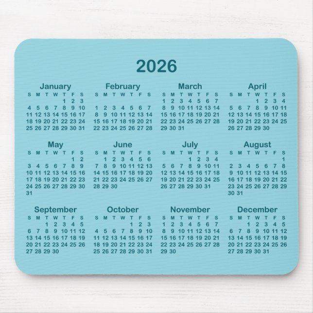 Mousepad Robin Egg Blue and Dark Teal 2026 Calendar (Frente)