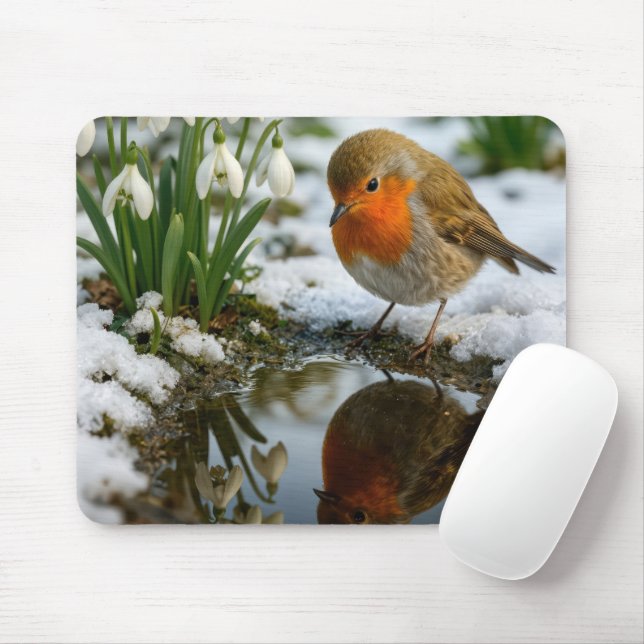 Mousepad Robin In a Spring Garden (Com mouse)