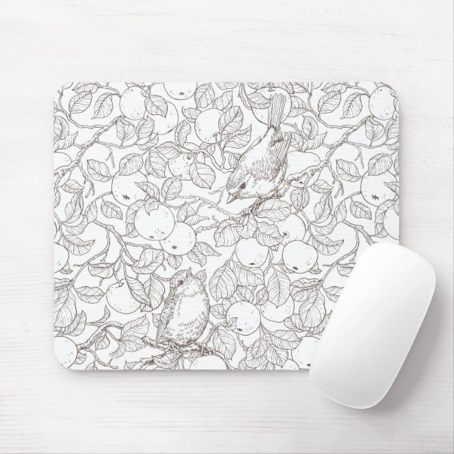 Mousepad Robins in the apple tree/umber and white (Com mouse)
