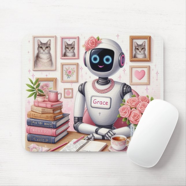 Mousepad Robot AI Assistant Grace Girly Tech (Com mouse)