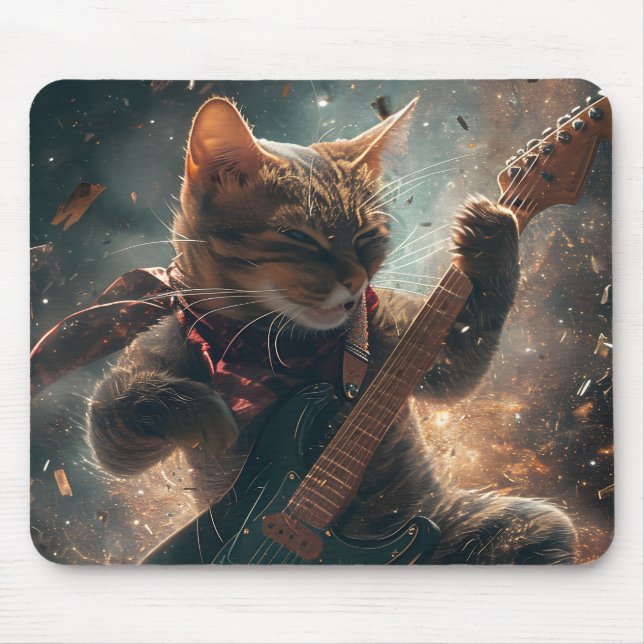 Mousepad Rock Cat tocando violão (Frente)