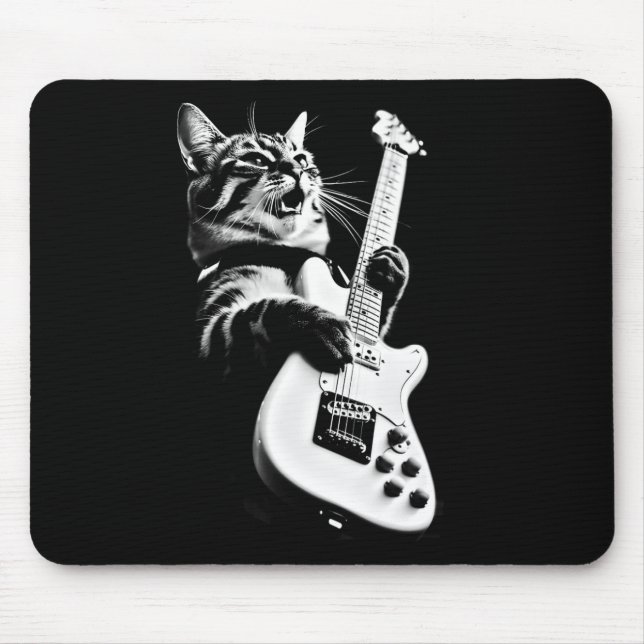 Mousepad Rock Cat Tocando Violão - Violão Engraçado Cat 1 (Frente)