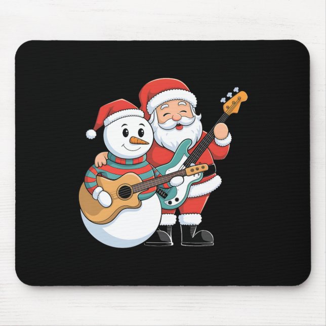 Mousepad Rock Guitar Snowman E Papai Noel Tocando Violão (Frente)